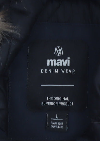 Mavi Men's Blue L Hooded Parka Coat Faux Fur Trim Waterproof