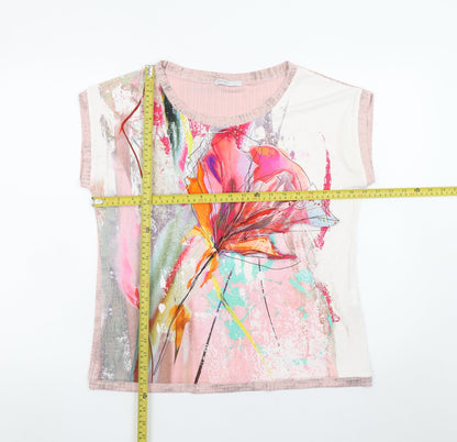 Pyropo Women’s Multicoloured Floral Art Print Short Sleeve T-Shirt Size 16