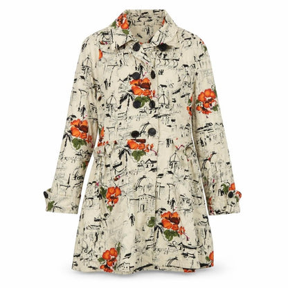 Next Women Beige Floral City Print Trench Coat Size 12