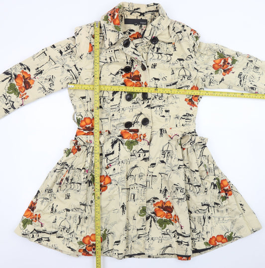 Next Women Beige Floral City Print Trench Coat Size 12