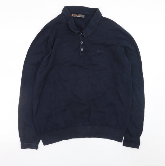 Ben Sherman Men's Blue Long Sleeve Cotton Polo Shirt XL