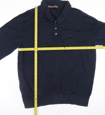 Ben Sherman Men's Blue Long Sleeve Cotton Polo Shirt XL