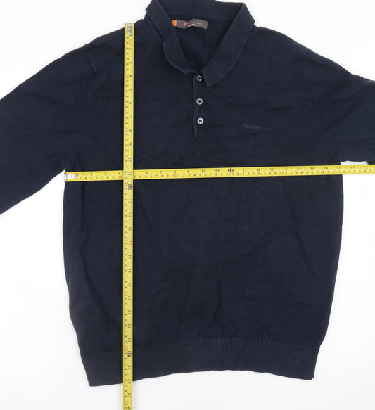 Ben Sherman Men's Blue Long Sleeve Cotton Polo Shirt XL