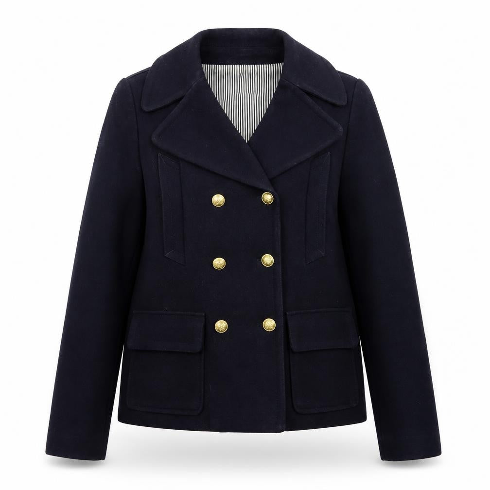 Gap Women's Blue Wool Pea Coat Jacket Medium Lined Double Breasted
