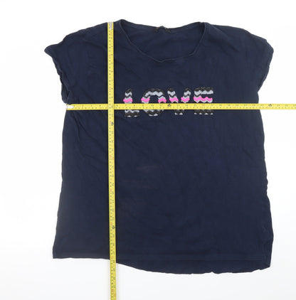 Yours Women Navy Blue Love Print Cotton Short Sleeve T-Shirt Size 22-24