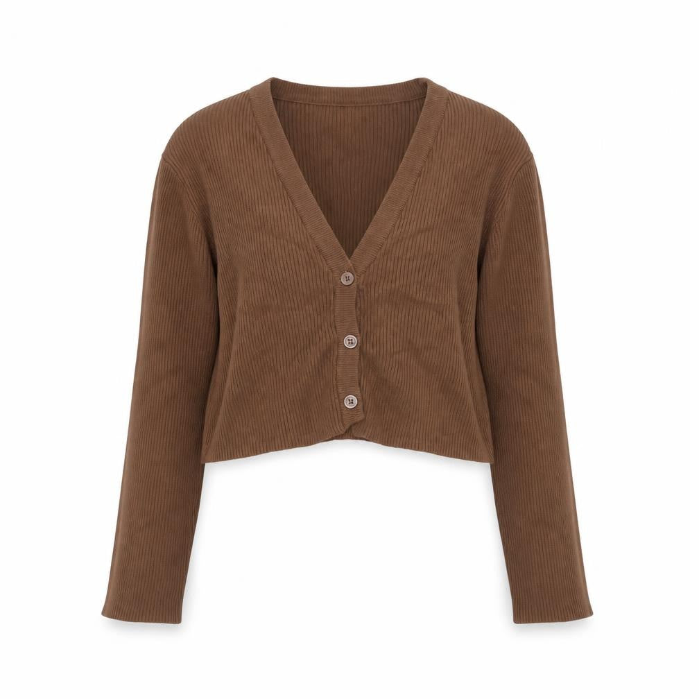 Pull & Bear Women's Brown Cropped Knit Cardigan Size 8