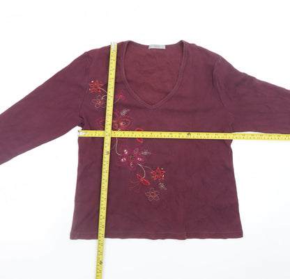 Marks and Spencer Women’s Purple Floral Embroidered V-Neck Top Size 16