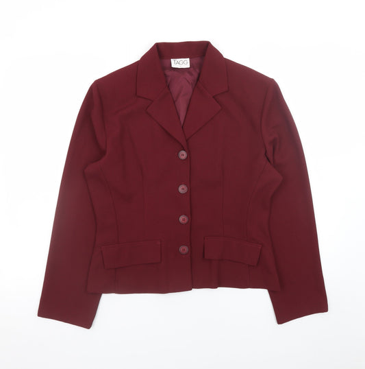 TAGG Women's Red Size 14 Blazer Jacket Single-Breasted Workwear