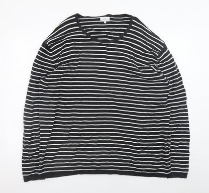 Next Women’s Black White Striped V-Neck Cotton Pullover Jumper 2XL