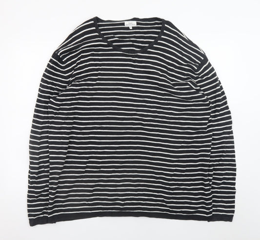 Next Women’s Black White Striped V-Neck Cotton Pullover Jumper 2XL
