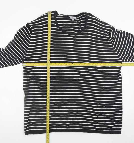 Next Women’s Black White Striped V-Neck Cotton Pullover Jumper 2XL
