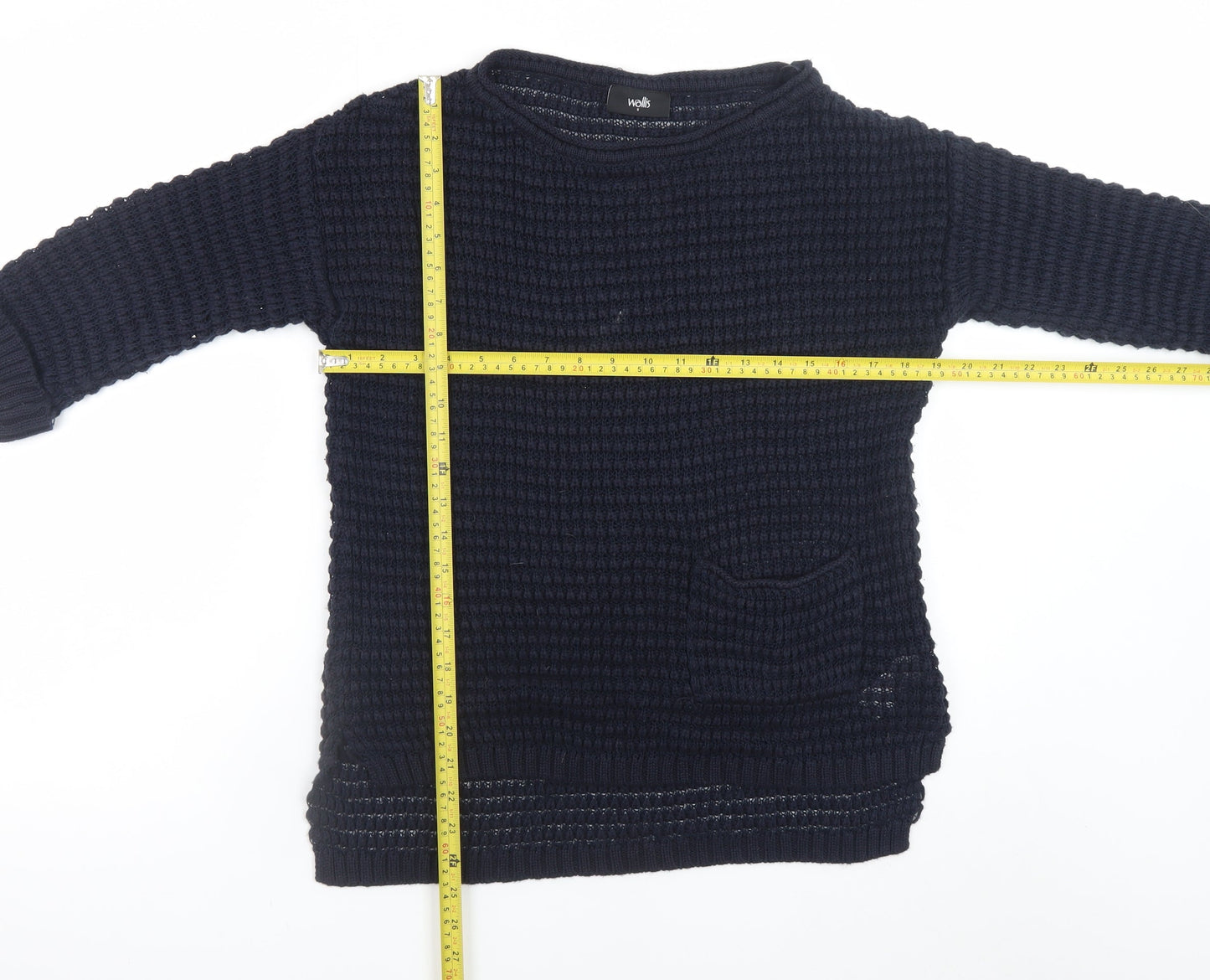 Wallis Women’s Blue Waffle-Knit Cotton Pullover Jumper Size S