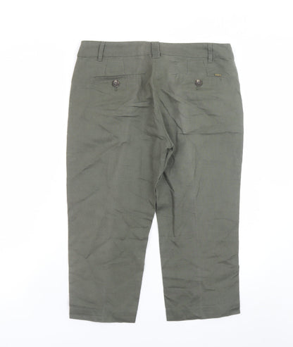 Mango Women Green Linen Cropped Trousers Size 12 Regular Fit