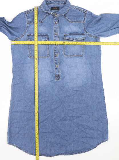 /DENIM Women Blue Size 12 Long Sleeve Shirt Dress