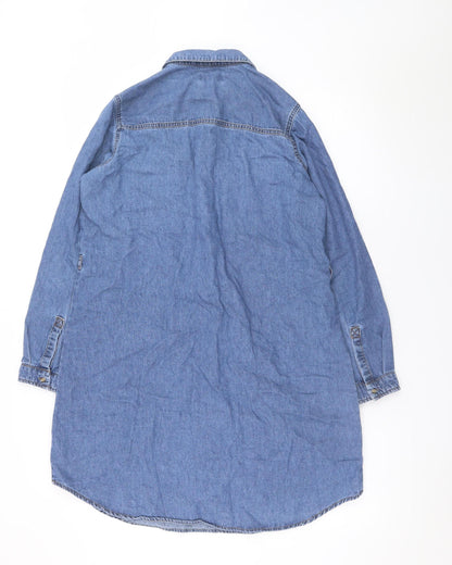 /DENIM Women Blue Size 12 Long Sleeve Shirt Dress
