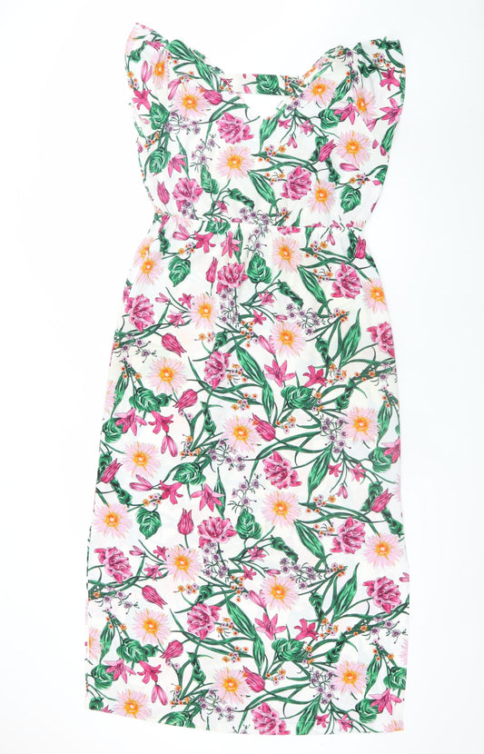 Dunnes Women Multicoloured Floral A-Line Knee Length Cotton Dress Size 12