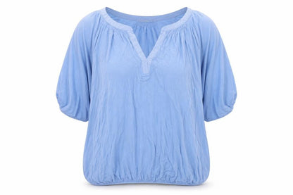 Jigsaw Women's Blue V-Neck Short Sleeve Tunic Blouse Size S