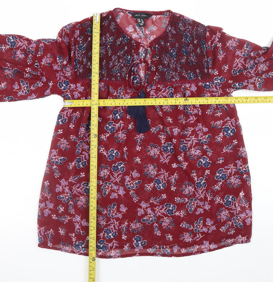 New Look Women's Red Floral Chiffon Tunic Blouse Size 6