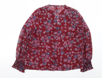 New Look Women's Red Floral Chiffon Tunic Blouse Size 6