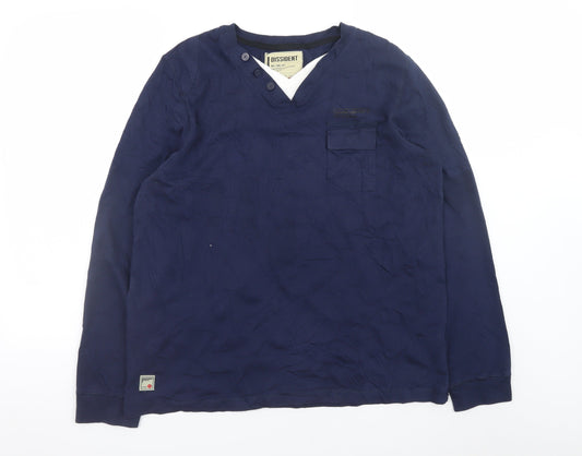 Dissident Men's Navy Long Sleeve Cotton V-Neck T-Shirt Size L