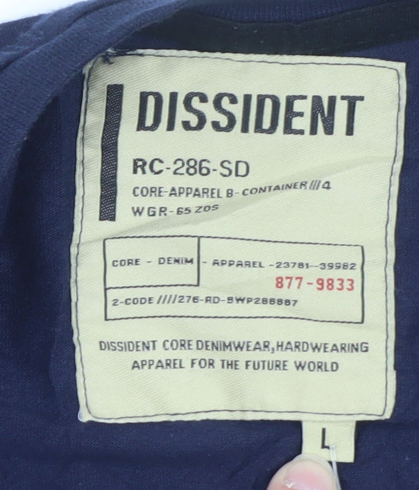 Dissident Men's Navy Long Sleeve Cotton V-Neck T-Shirt Size L