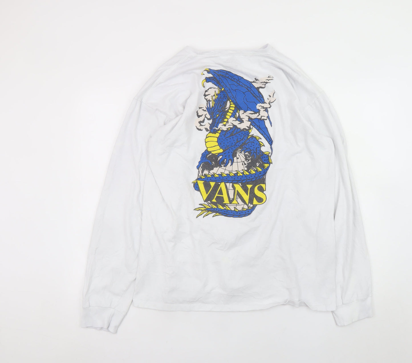 Vans Men's White Long Sleeve Dragon Graphic Classic Fit T-Shirt Size L