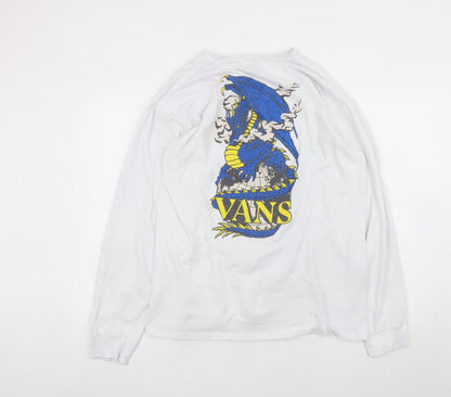 Vans Men's White Long Sleeve Dragon Graphic Classic Fit T-Shirt Size L