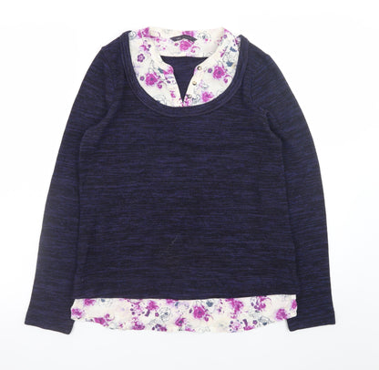 Marks and Spencer Women Navy Floral Layered Long Sleeve Blouse UK 8