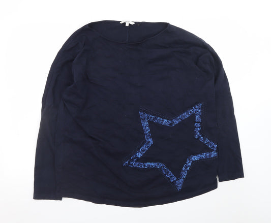 Next Women’s Blue Sequin Star Long Sleeve Cotton T-Shirt L