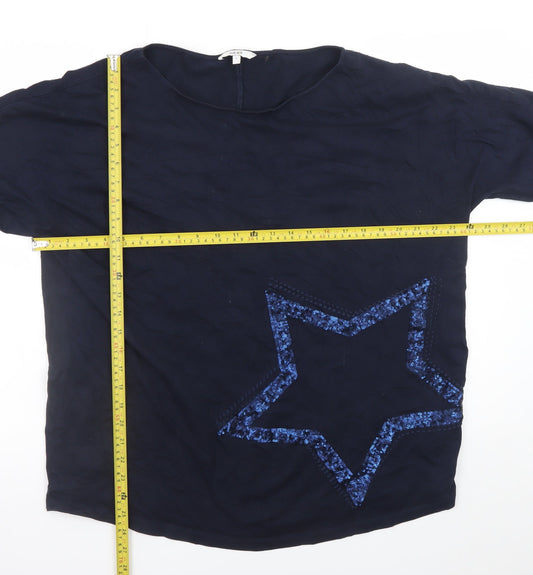 Next Women’s Blue Sequin Star Long Sleeve Cotton T-Shirt L