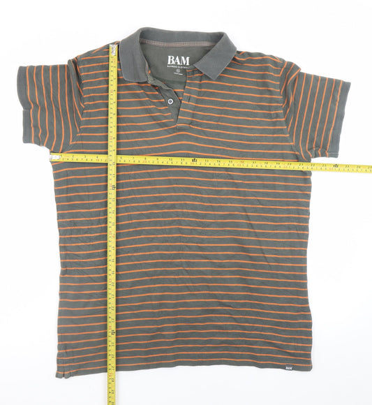 BAM Men's Grey Striped Bamboo Polo Shirt XL Regular Fit