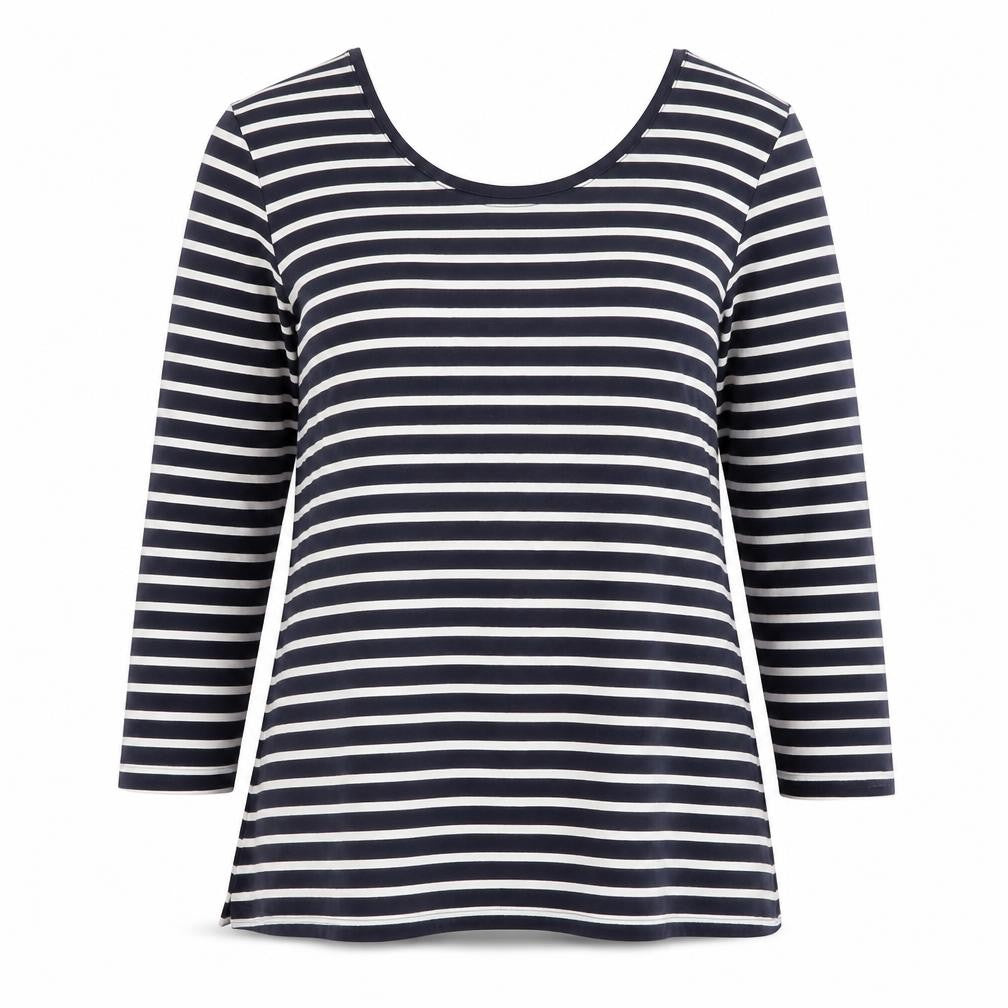Boden Women Blue White Striped 3/4 Sleeve Cotton Jersey Top UK12