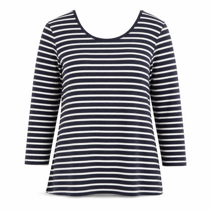 Boden Women Blue White Striped 3/4 Sleeve Cotton Jersey Top UK12