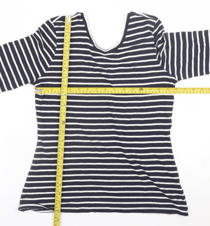Boden Women Blue White Striped 3/4 Sleeve Cotton Jersey Top UK12