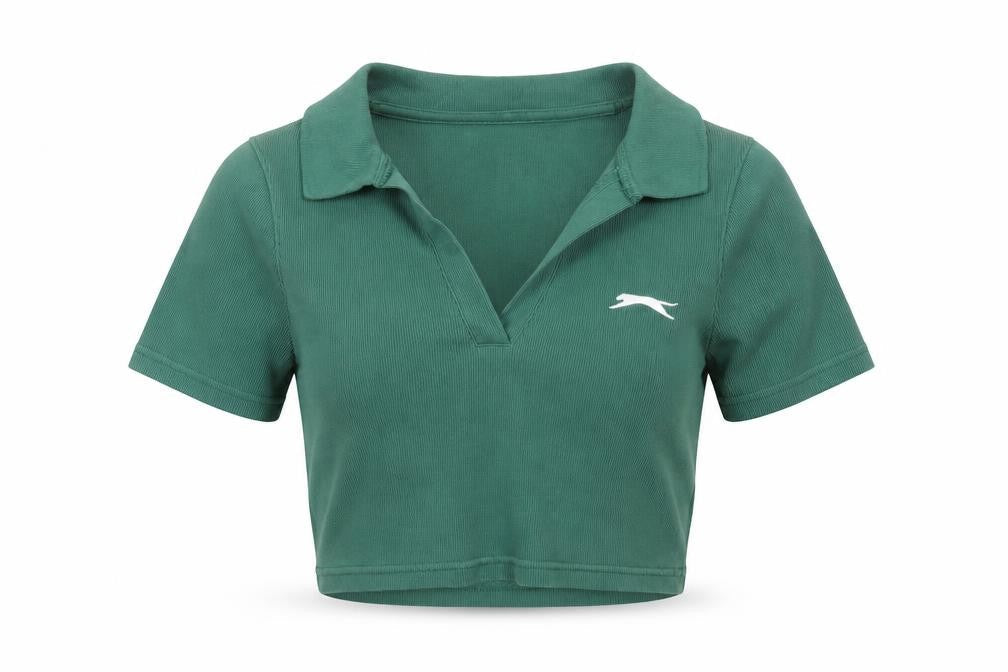 Slazenger Women's Green Cropped Polo Shirt Size 12 Cotton Blend