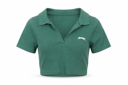 Slazenger Women's Green Cropped Polo Shirt Size 12 Cotton Blend