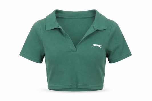Slazenger Women's Green Cropped Polo Shirt Size 12 Cotton Blend