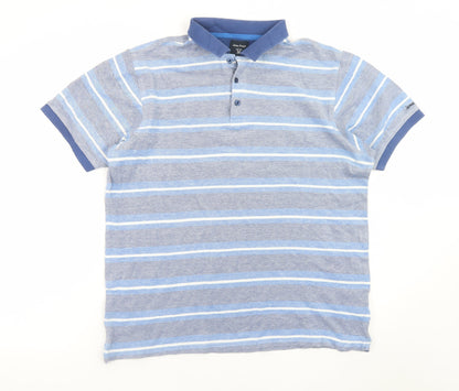 James Pringle Men's Blue Striped Cotton Polo Shirt Size M