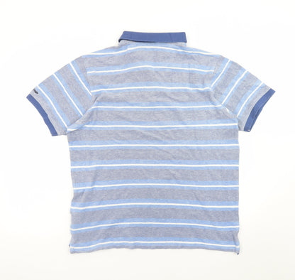 James Pringle Men's Blue Striped Cotton Polo Shirt Size M