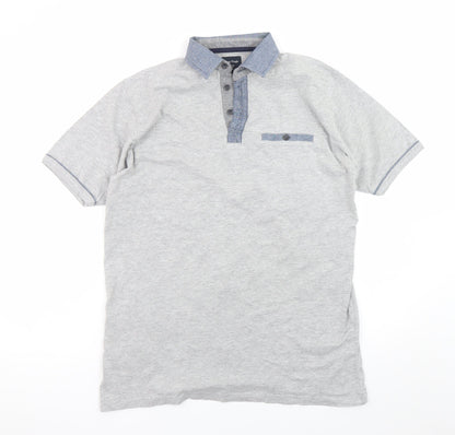 James Pringle Men's Grey Cotton Polo Shirt Size M Short Sleeve