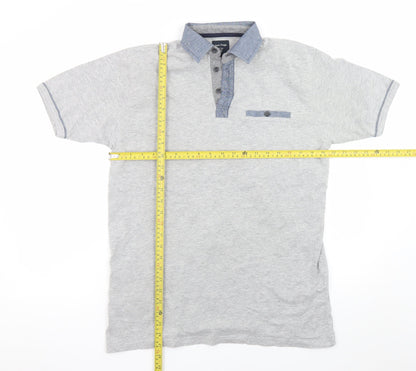 James Pringle Men's Grey Cotton Polo Shirt Size M Short Sleeve