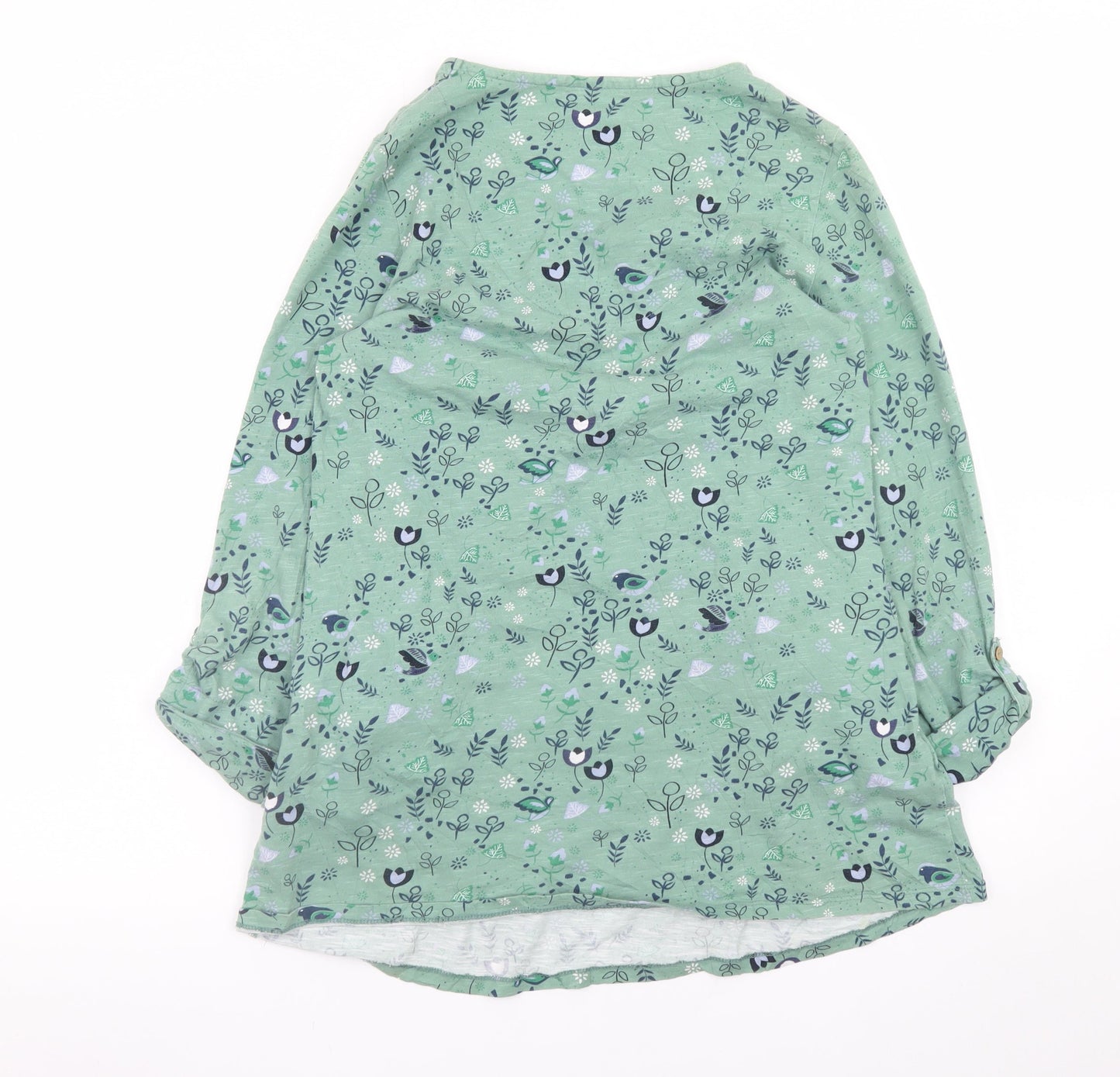 Mantaray Women’s Green Floral V-Neck Long Sleeve Tunic Blouse Size 14
