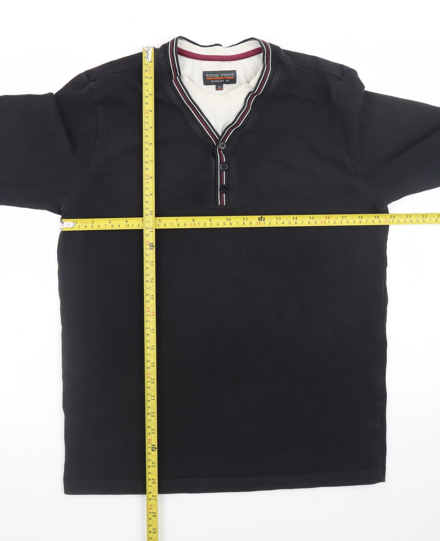 Ridge Point Men's Black Long Sleeve Henley Cotton T-Shirt M