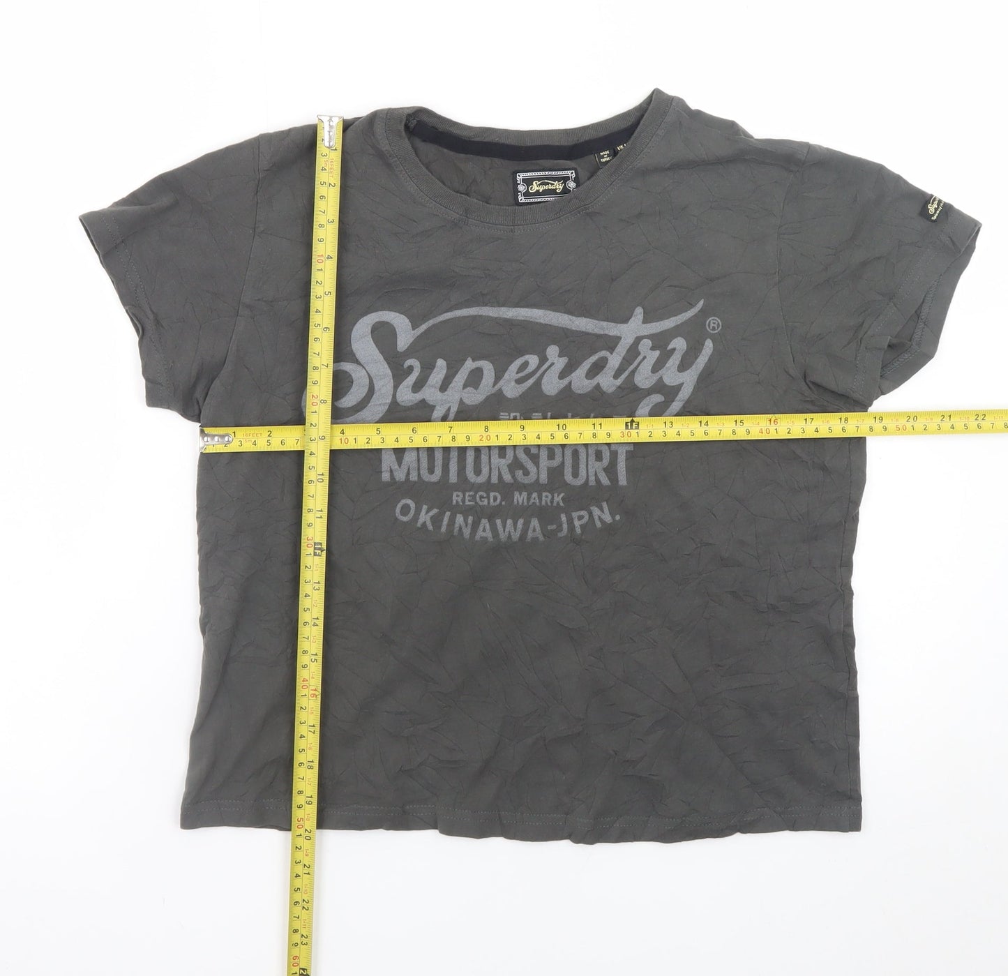 Superdry Womens Grey Size 14 Motorsport Print Cotton T-Shirt