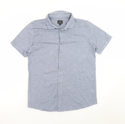 Easy Men's Blue Short Sleeve Button-Up Casual Shirt M