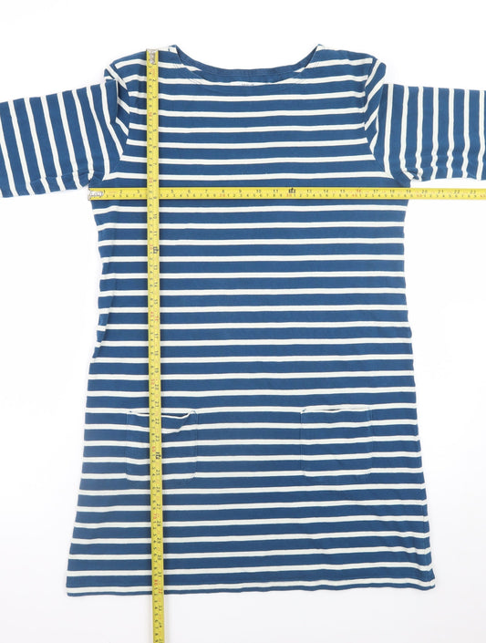 Seasalt Women Blue Striped Shift Dress Size 12 Cotton 3/4 Sleeve