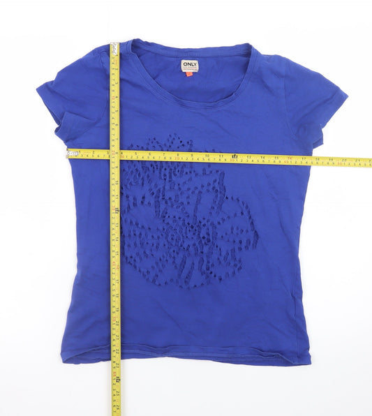 ONLY Women's Blue Short Sleeve Cotton T-Shirt Size L