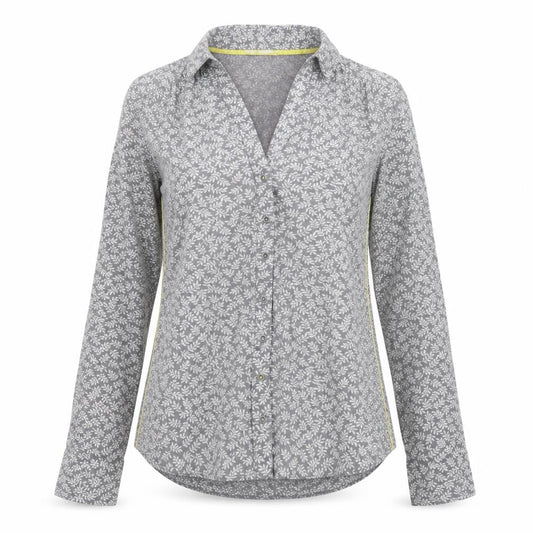 Front view of White Stuff women’s grey floral cotton button-up shirt uk 8