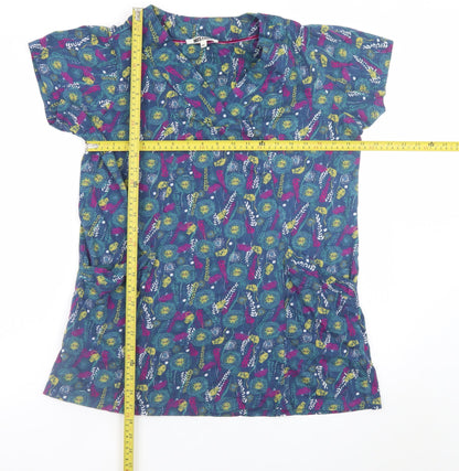 Mistral Women's Blue Cotton Tunic Blouse M Floral Print