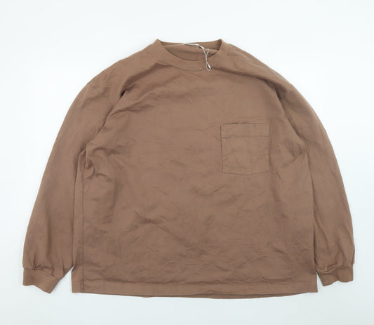 Uniqlo Men’s Brown 3XL Long Sleeve Crew Neck Cotton T-Shirt